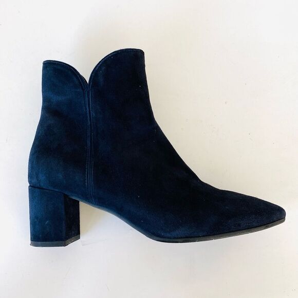 Aquatalia Navy Suede Ankle Boots 2.5” Heel sz 9.5 Castlecore, Preppy Academia - Picture 5 of 12